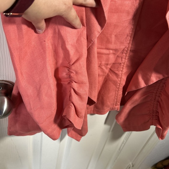 Chicos Jacket Size 2 Large Pink Ruffle Open Linen Blend - Picture 3 of 5